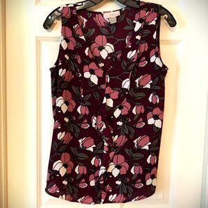 LOFT Outlet Sleeveless Ruffled Detail Floral Blouse Size Large